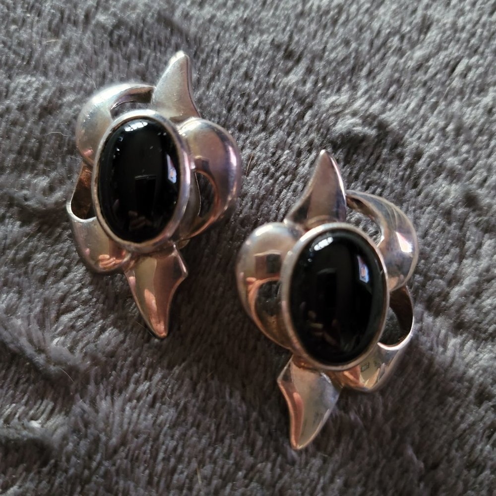 Charles Krypell Vintage, Sterling & Onyx Earrings